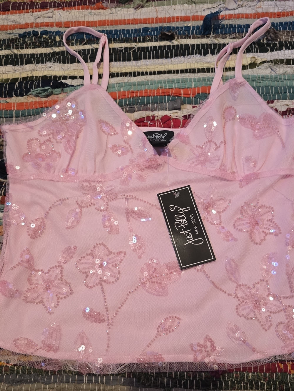 Y2k Top Rhinestones Beaded Tank Top Pink  Beaded Y2k Style Tank Large Vintage